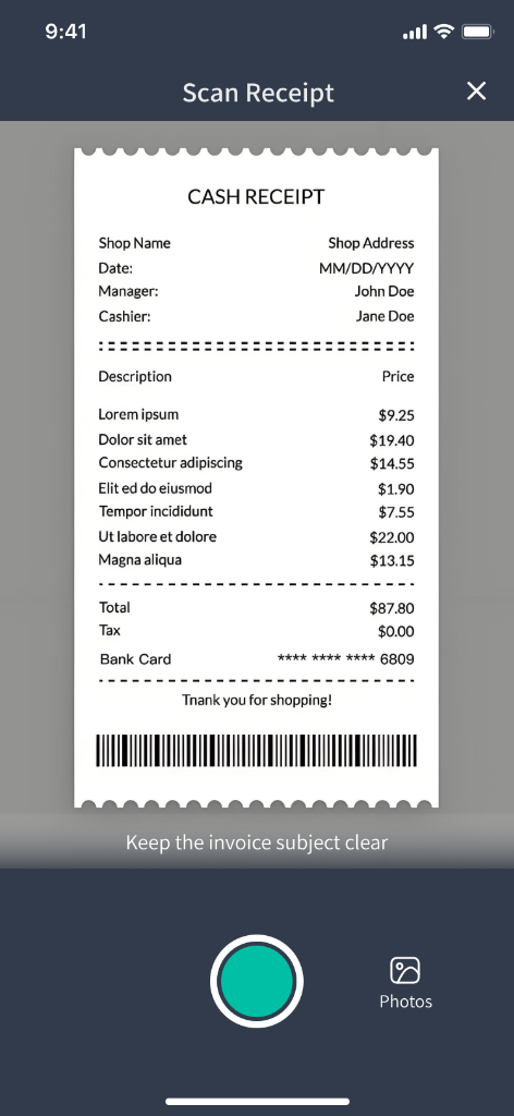 Scan Receipt Interface