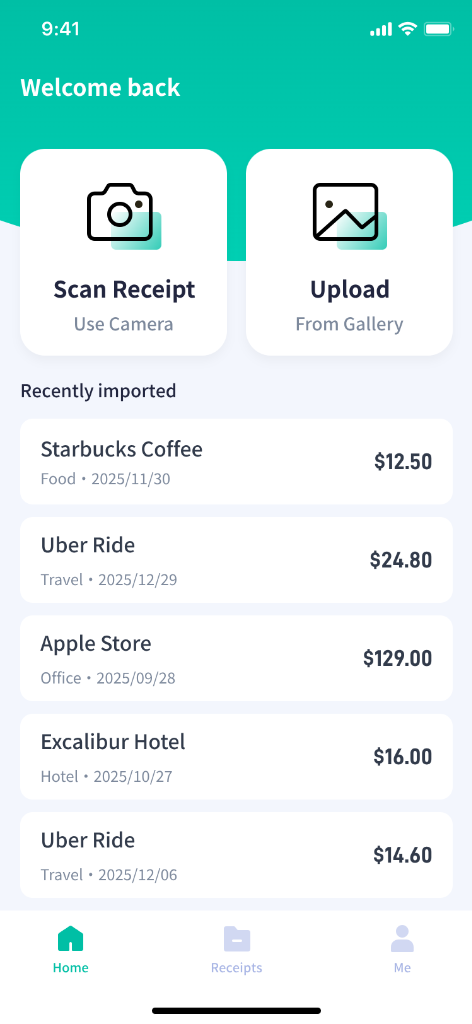 SnapReceipt App Home